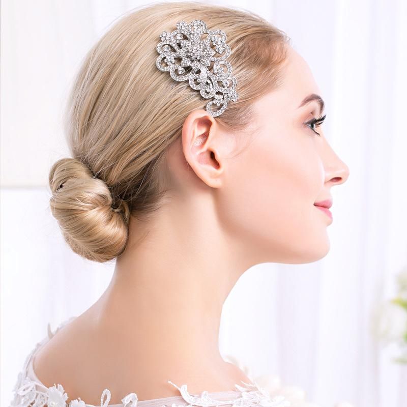 Bridal Dress Insert Comb Comb Accessories Alloy Flower Rhinestone Multi-tooth Insert Comb