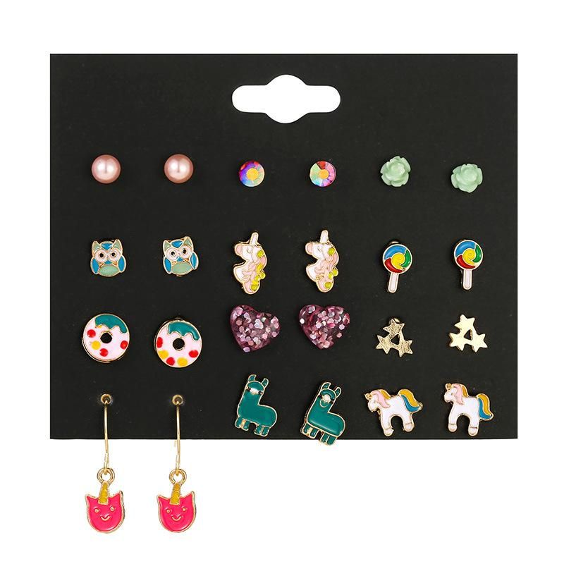 Drip Oil Small Earrings Fashion Cute Donut Earrings Temperament Pearl Five-pointed Star Earrings