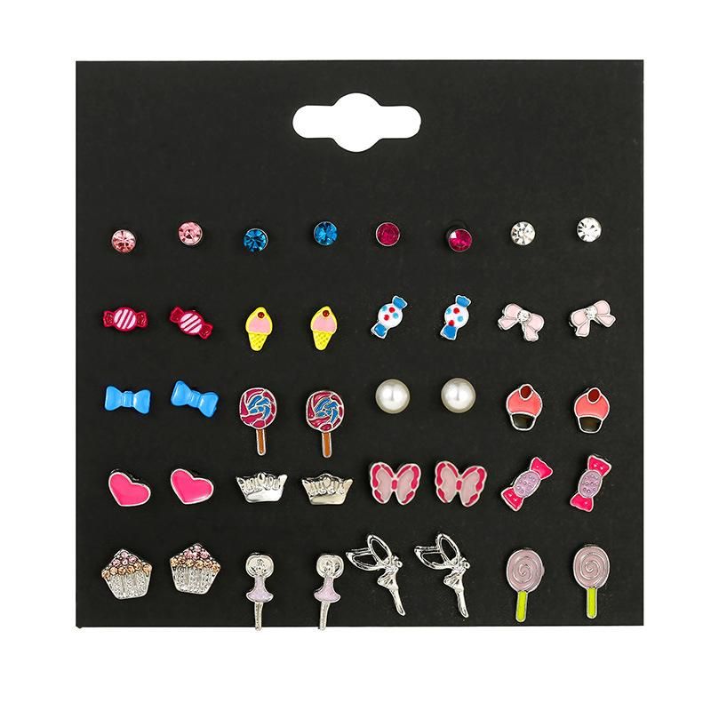 Cute Children&#39;s Candy Color Earrings Set Pearl Angel Drop Oil Earrings Small Jewelry
