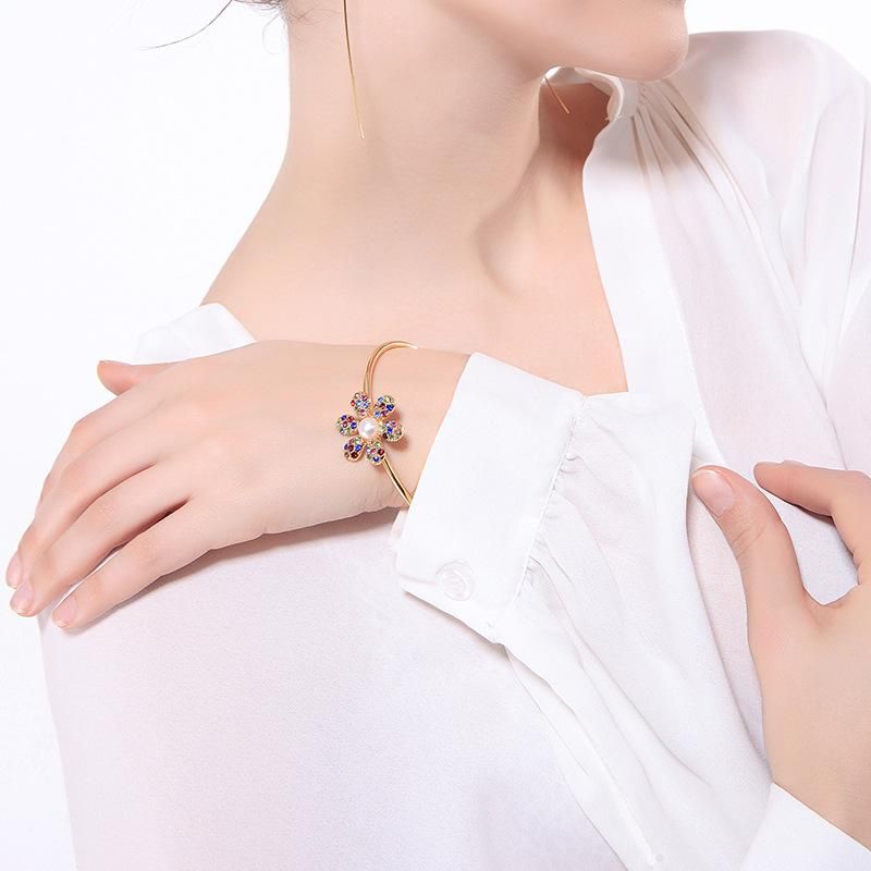 Creative Diamant Coloré Petite Fleur Ouvert Réglable Bracelet Femelle Japonais Et Coréen Style Doux Fille Ins Style Accessoires Ms006