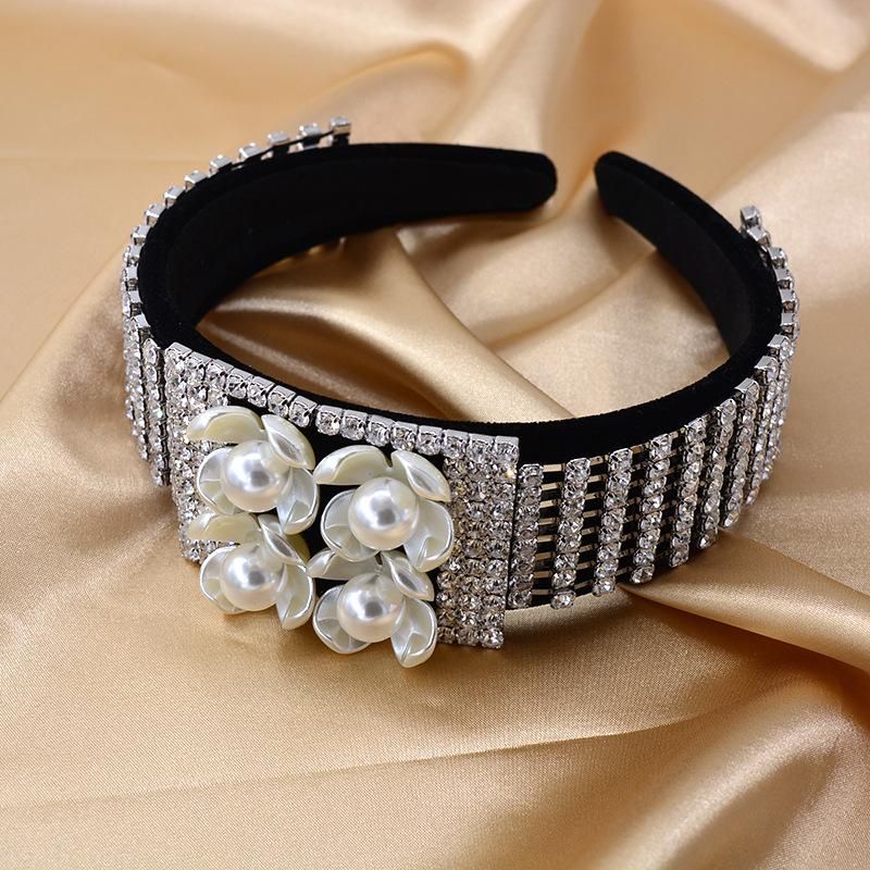 Headband Female Net Red Korean Version Of The Headdress Handmade Rhinestone Pearl Simple Wide-brimmed Hairpin Hair Band Hair Accessories Adult Headband