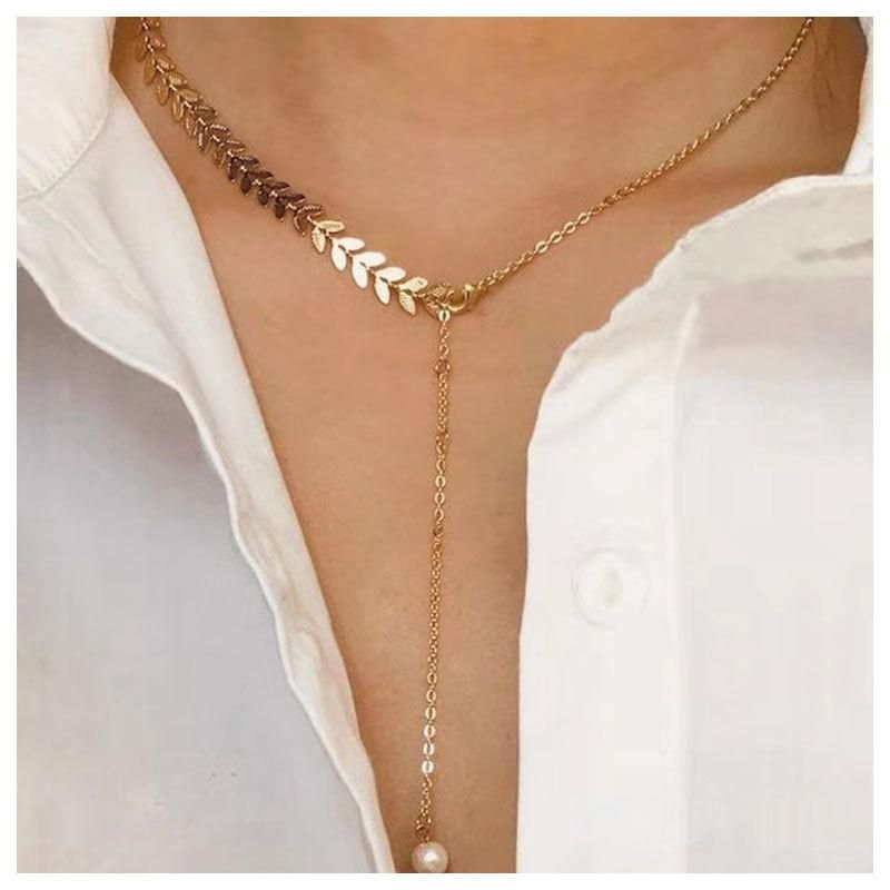 Individual Fish Bone Clavicle Chain Fashion Imitation Pearl Pendant Necklace Necklace Female