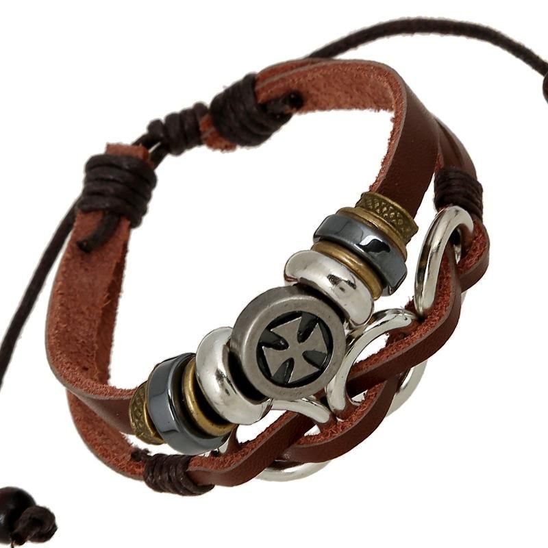 Bracelet European And American Style Leather Alloy Braided Bracelet Leather Bracelet Unisex