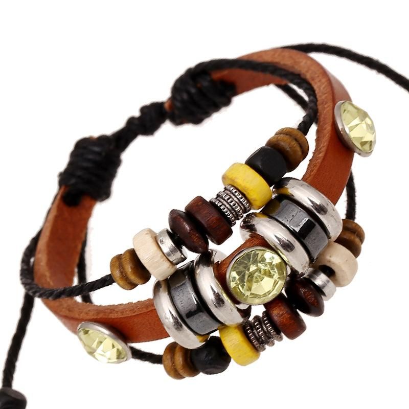 Punk Neues Armband Perlen Rindsleder Armband Hersteller Direkt Versorgung Hot Sale Persönlichkeit Schmuck Paar Schmuck