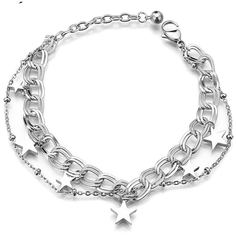 Fashion Wild Smooth Five-pointed Star Titanium Steel Bracelet Women&#39;s