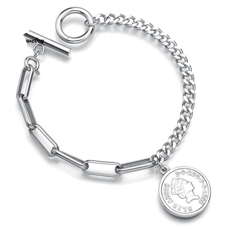 Queen Elizabeth Avatar Round Coin Coin Bracelet Fashion Stainless Steel Ot Buckle Chain Bracelet