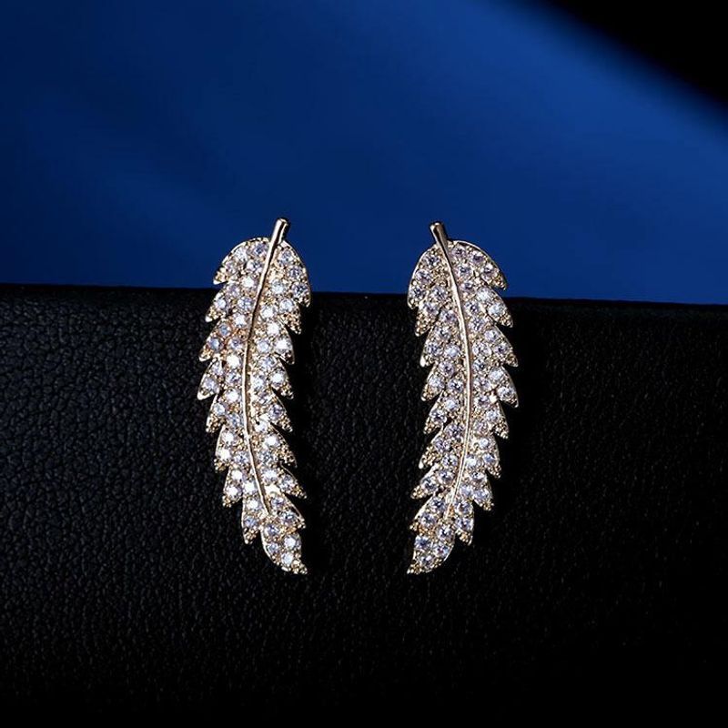 Korean Fashion Classic Micro-inlaid Zircon Leaves Earrings Personality Simple Earrings