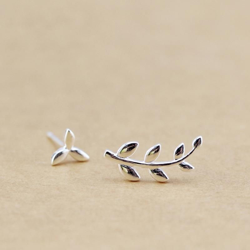 Korean Version Of The Asymmetric Olive Branch Earrings Copper Silver Plated Color Control Hypoallergenic Olive Leaf Ear Needle Factory Direct Generation