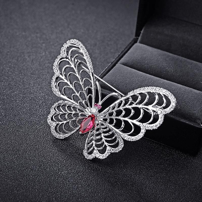 Butterfly Dance Korean Fashion High-end Diamond Red Crystal Butterfly Brooch