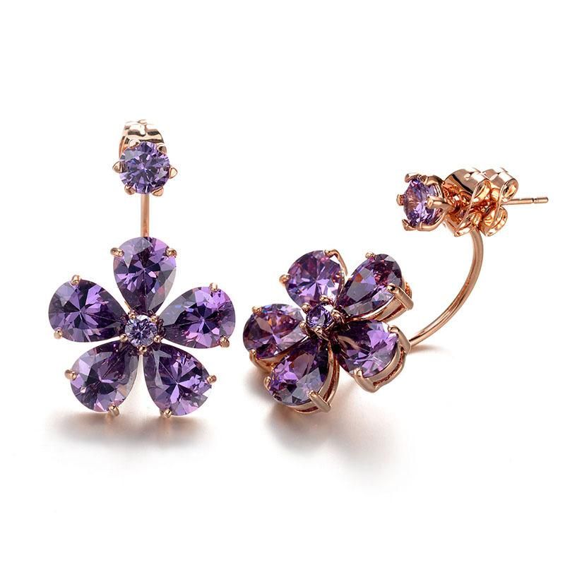 Korean Fashion High-grade Purple Aaa Zircon Flower Earrings