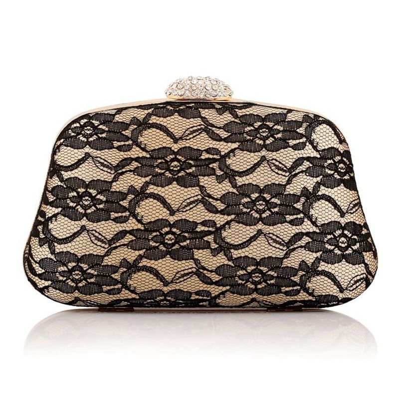 Lace Evening Bag Hard Shell With Drill Clutch Bag Retro Lady Party Chain Bag