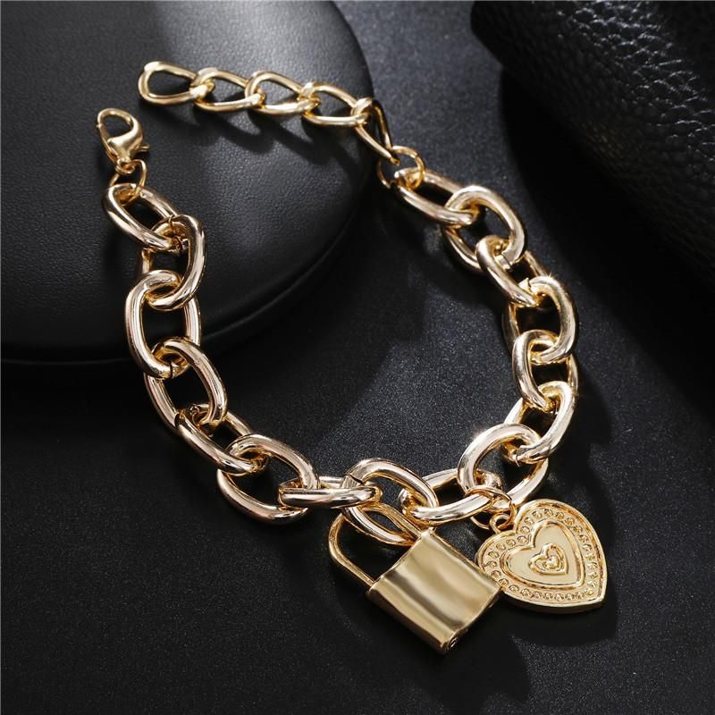 Croix-frontière Vendu Bijoux Hot Creative Personnalité Nouvelle Alliage Chaîne Serrure Amour Coeur Pendentif Bracelet Bracelet Bijoux En Gros Pour Femmes