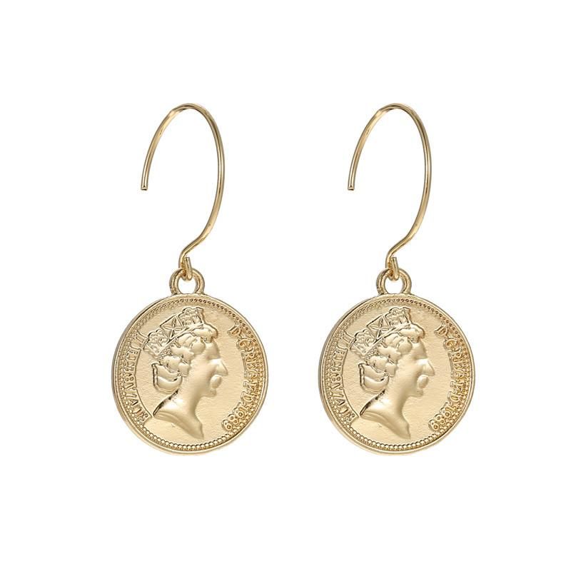 Fashion Retro New Curve Round Head Coin Coin Earrings Female Jewelry