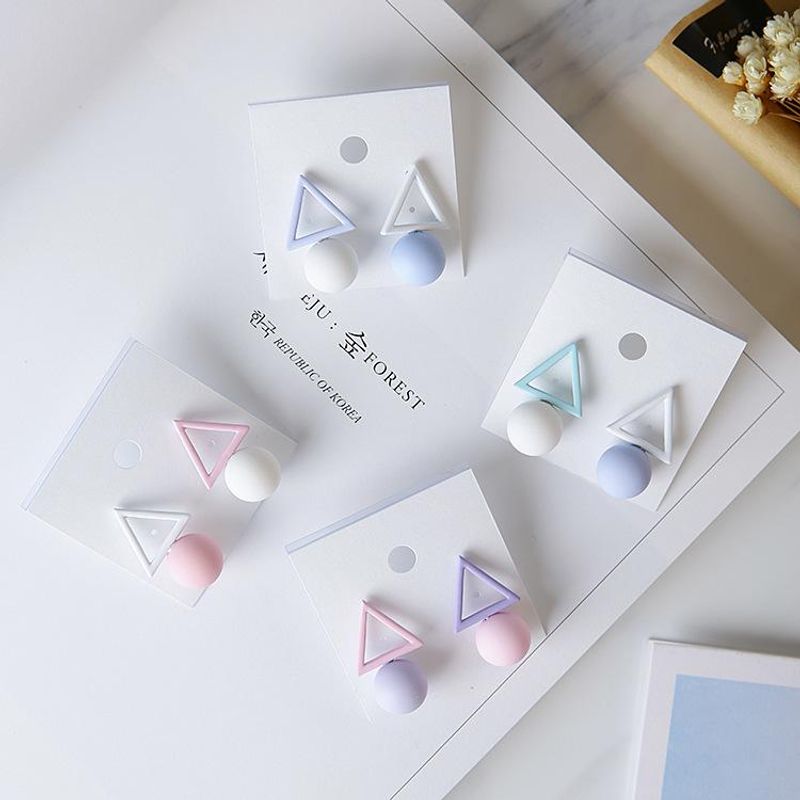 Hollow Triangle Round Asymmetric Ice Cream Color Temperament Simple Earrings Female