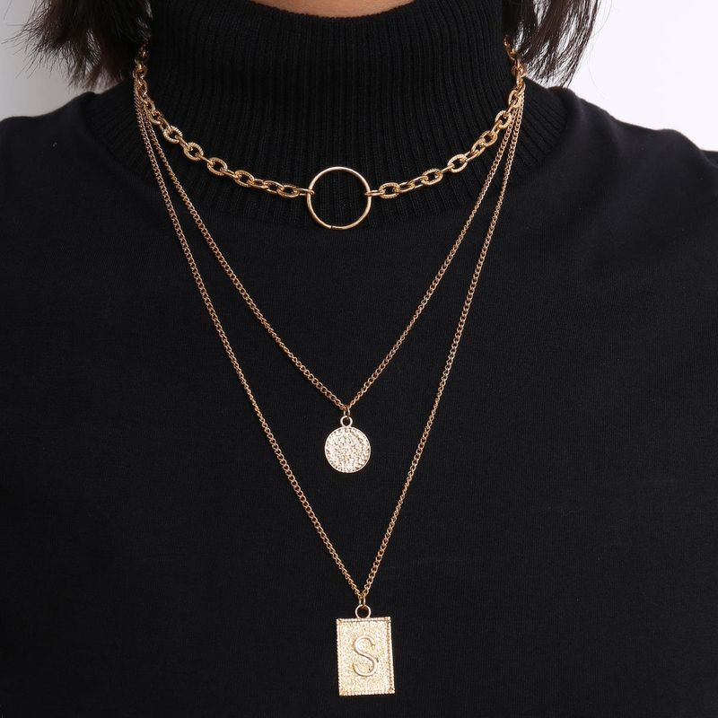 Jewelry Simple Geometric Chain Item Female Ring Letter Tag Retro Stack Necklace