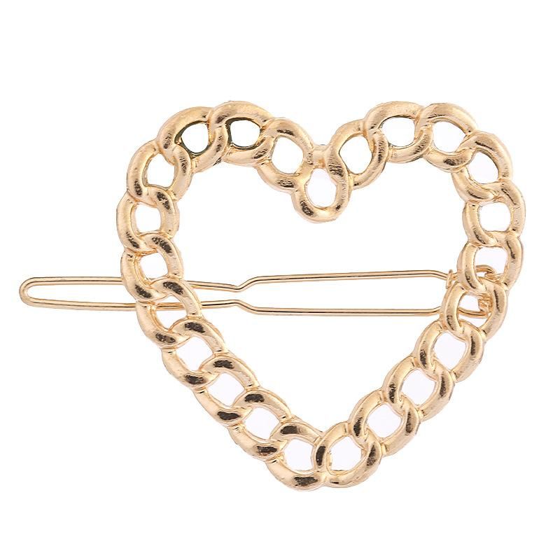 Hair Accessories For Girls Metal Chain Heart-shaped Hollow Hairpin Clips Folder Wholesale
