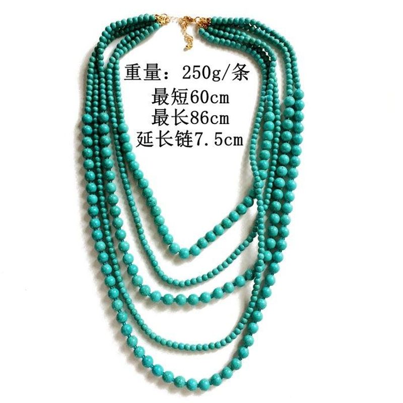Natural Stone Necklace Multi-level Turquoise Bead Necklace Summer Cool Stone Bead Necklace