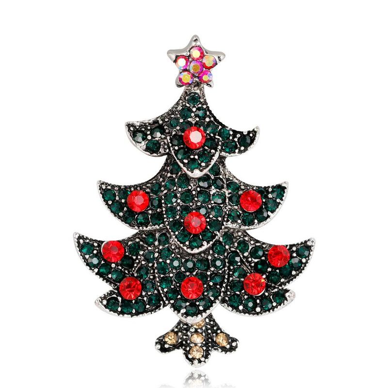 Fashion Christmas Tree Brooch Women's Exquisite Alloy Diamond Plating Ancient Gold Silver Corsage Wholesale