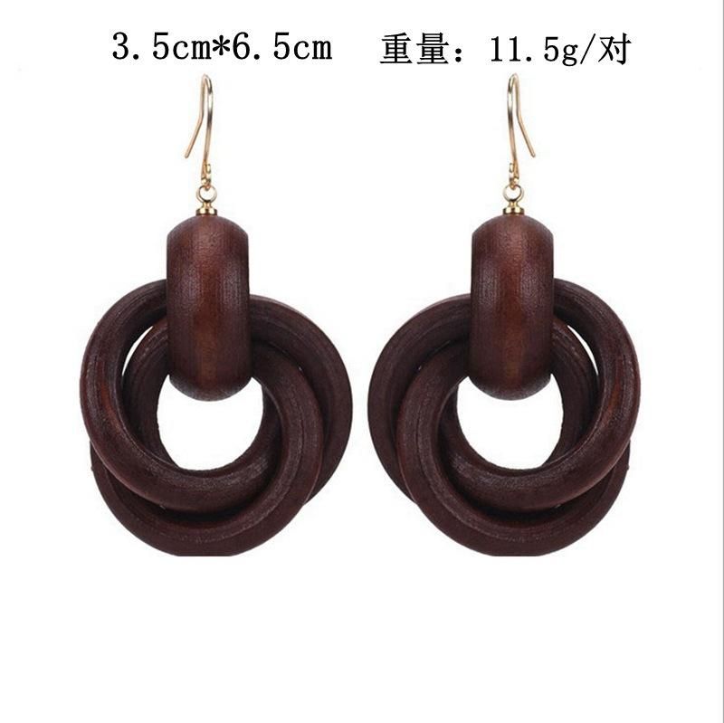 Classic Wood Earrings Cross Ring Wood Ring Earrings Jewelry Female Wooden Earrings
