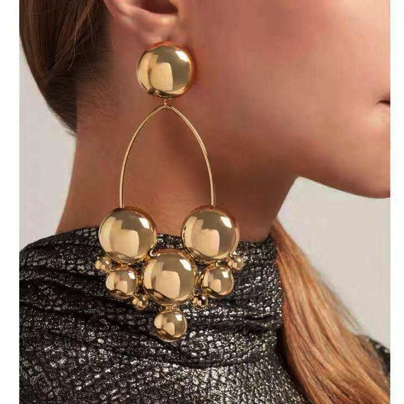 New European And American Baroque Style Metal Ball Geometry Wild Fashion Temperament Exaggerated Long Earrings Street Shooting