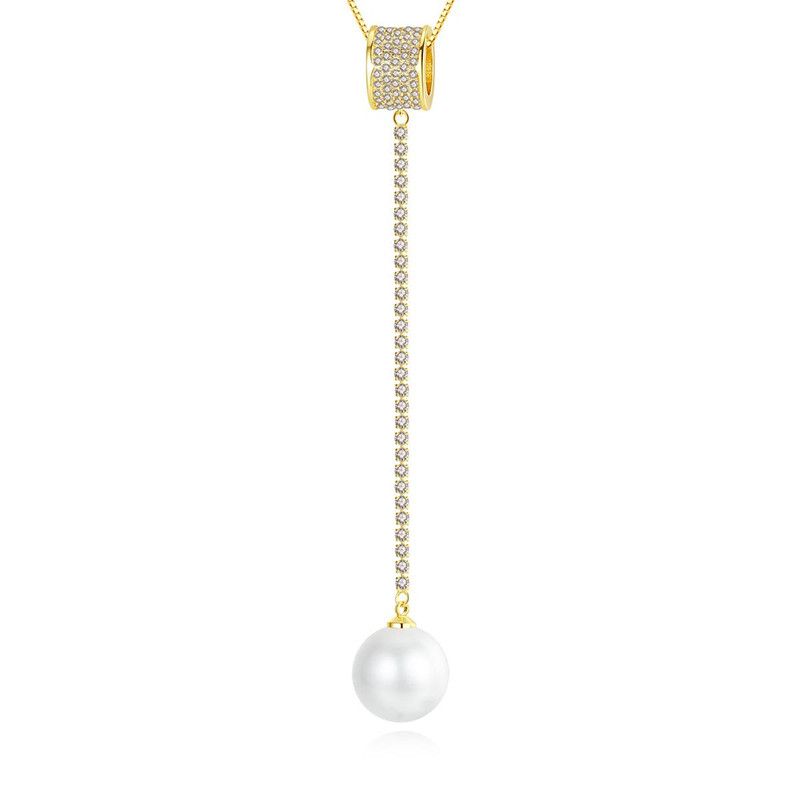 Necklace Fashion Long Sweater Chain Pearl Pendant Necklace Wild Copper Zircon Item