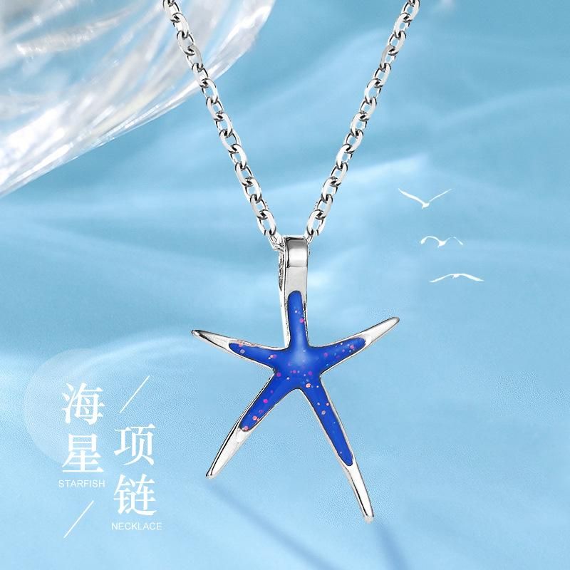 New Necklace Fashion Simple Five-pointed Star Clavicle Chain Blue Starfish Pendant Jewelry