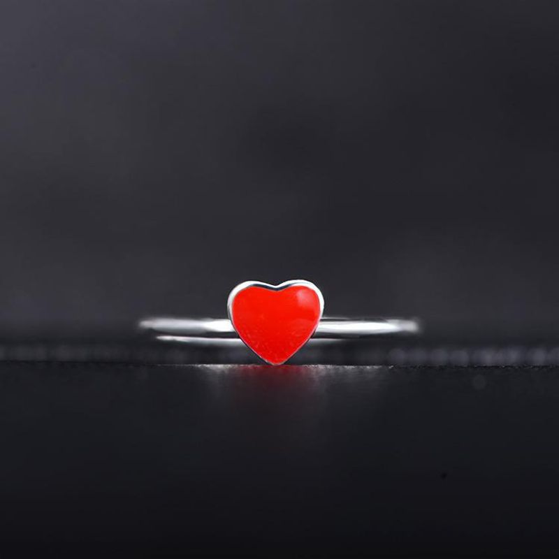 Opening Adjustable Ring Ring Heart Shape Love Red Heart Silver Ring