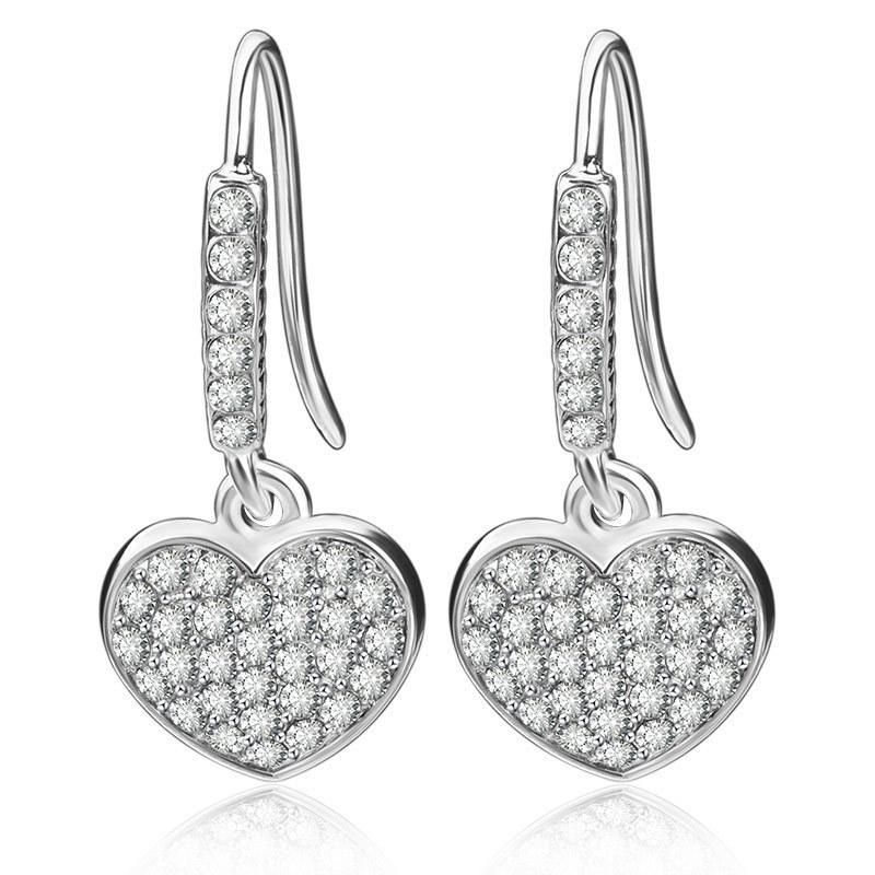 Simple And Stylish Full Of Diamond Heart Love Ear Hook Silver-plated Earrings