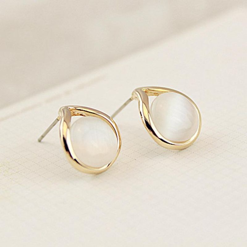 Drop Ear Studs Inlaid Opal Stud Earrings Female Anti-allergic Ear Accessories
