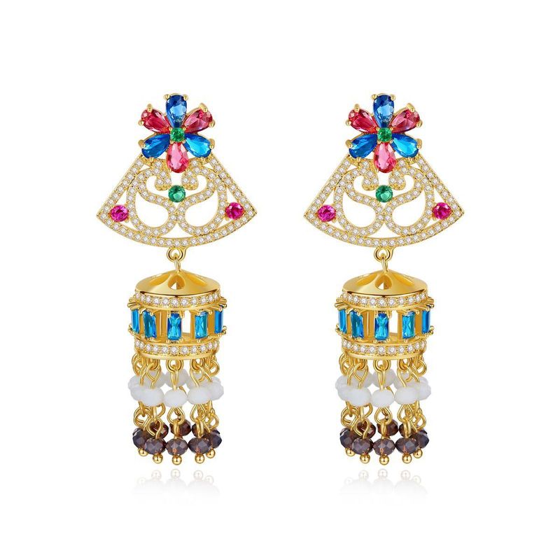 Jinsexiaoli Oreille Goujons Vintage Cour Style Multicolore Gland Vent Carillons Femmes De Cuivre Incrusté De Zirconium Boucles D'oreilles De Style Ethnique Boucles D'oreilles