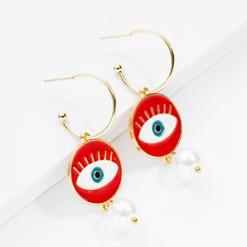 Earrings New Gold-plated Pearl Earrings Fashion Devil Eye Earrings For Women