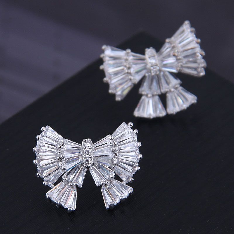 9859 Exquisite 925 Silber Nadel Koreanische Mode Kupfer Micro Intarsien Zirkon Großen Bogen Temperament Ohrringe