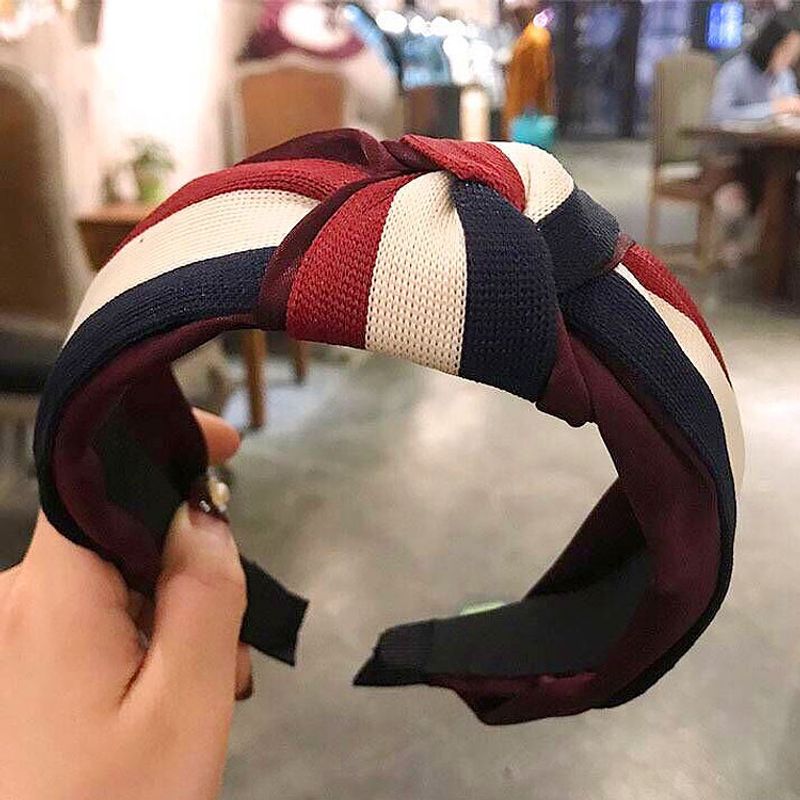 Korean Version Of The Simple Contrast Color Stitching Middle Knotted Knot Wide Side Headband