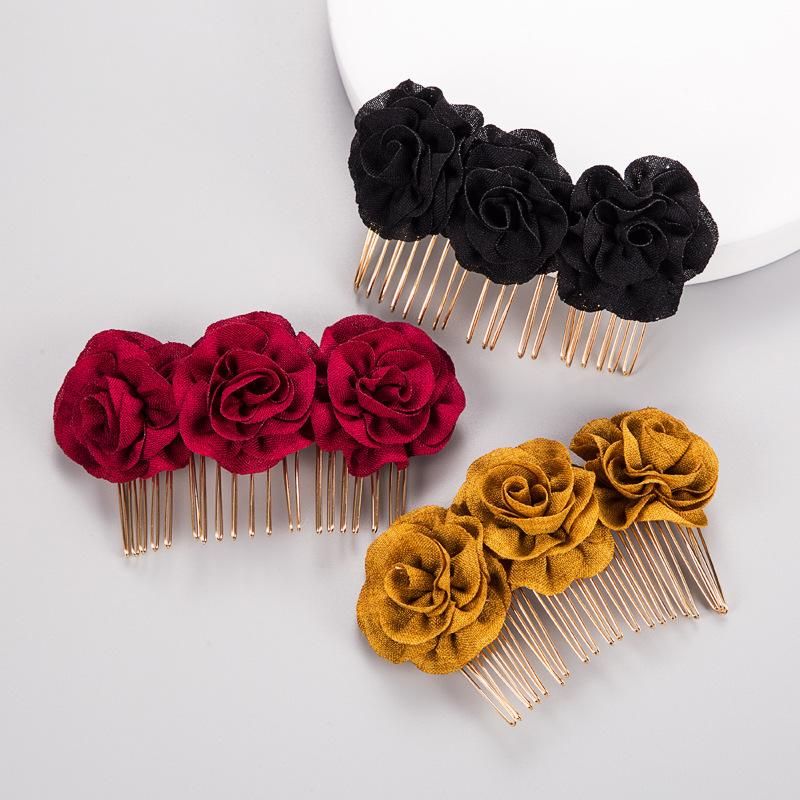 Rose Hair Comb Bride Hair Accessories Solid Color Headdress Wholesale