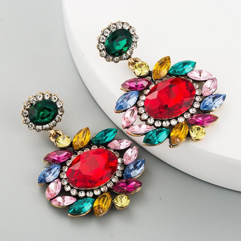 Earrings Ladies High-grade Alloy Glass Rhinestone Earrings Flowers Wholesales Fashion