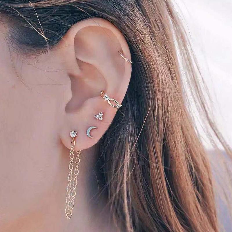Jewelry Simple Fashion Moon Love Earrings Set C-shaped Ear Clips