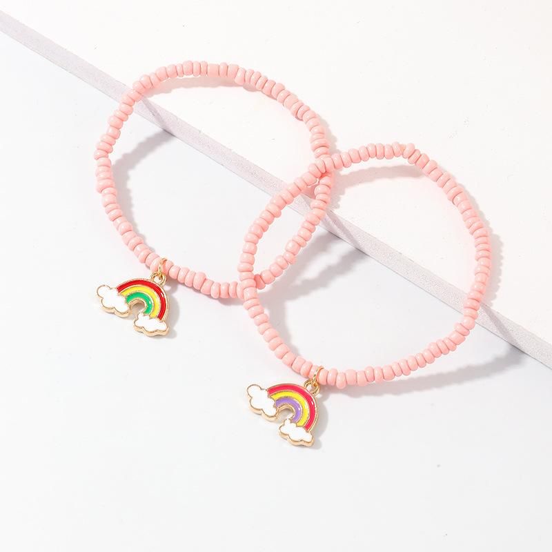 New Creative Pink Rice Beads Bracelet Temperament Alloy Rainbow Pendant Bracelet