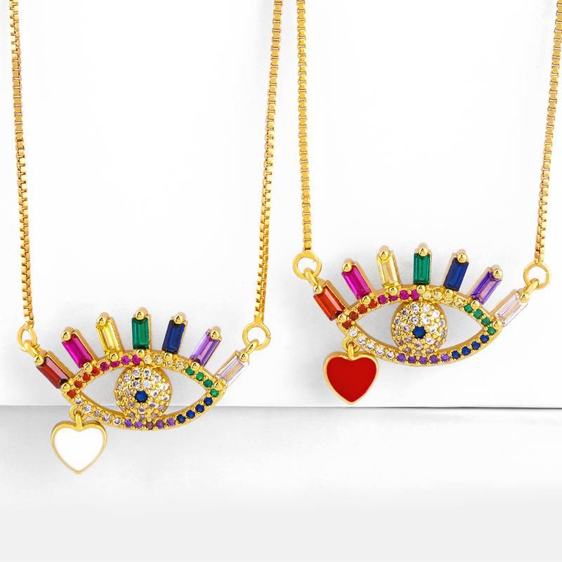 Necklace Colored Zircon Drop Oil Full Of Diamonds Eyes Love Pendant