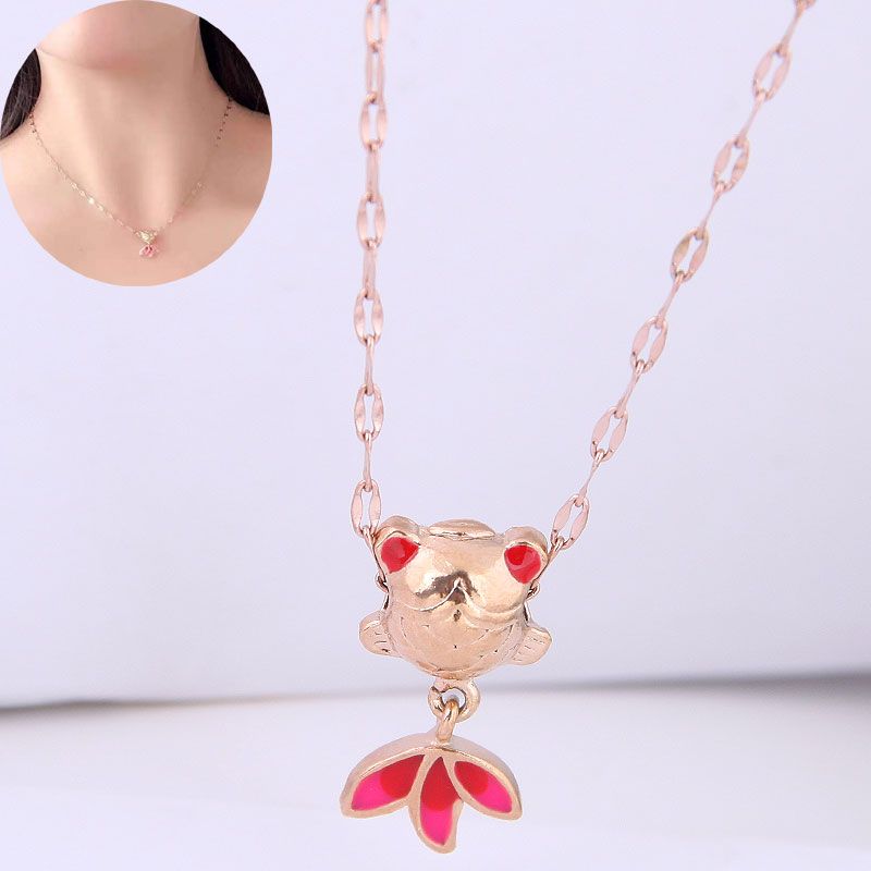 High Quality: European And American Fashion Exquisite Titanium Steel Rose Gold Sweet Ol Rich Fish Female Personality Necklace