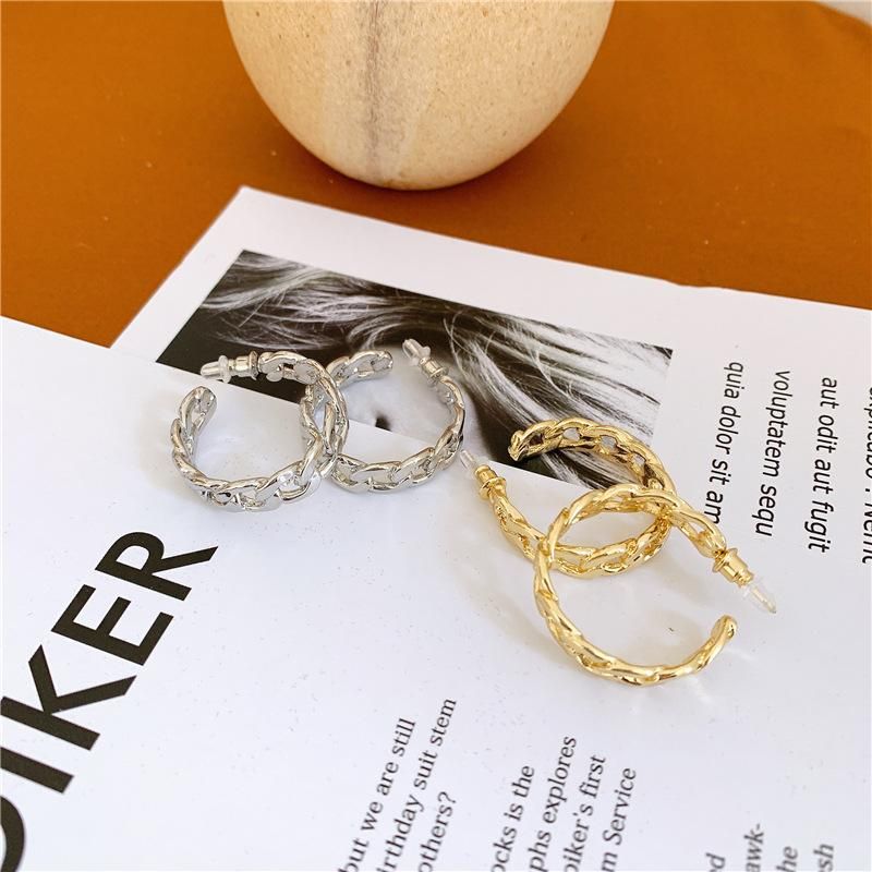 Cutout Chain Link Chain C-shaped Circle Earrings Wholesale Fashion Jewelry