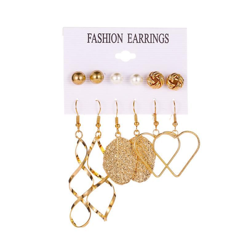 Earrings Fashion Leaves Cross Love Set Earrings 6 Pairs Cards Windmill Pearl Stud Earrings