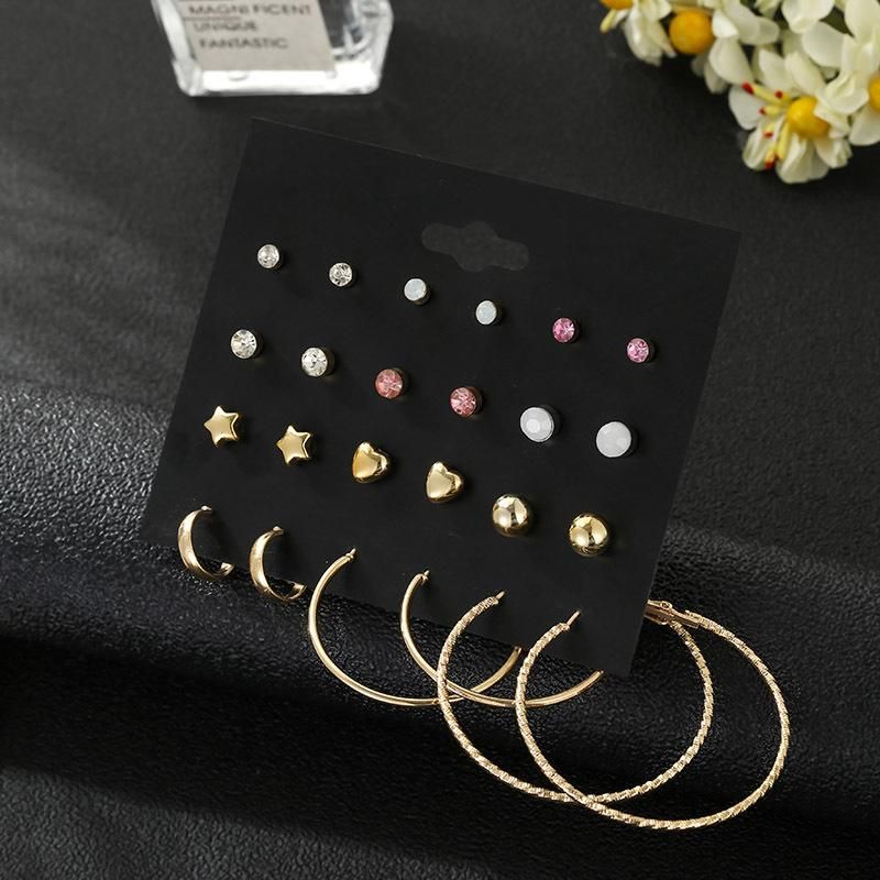 12 Pairs Of Korean Five-pointed Star Gold-plated Love Earrings Simple Earrings Set