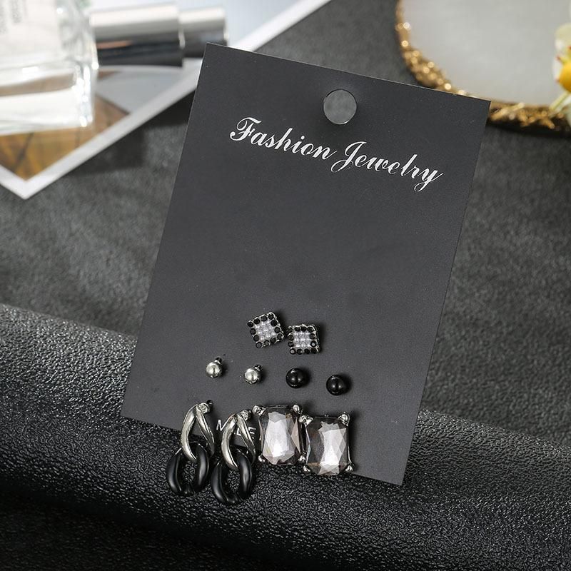 Stud Earrings Set Crystal Fashion Black Simple Creative Birthday Gift Combination Earrings Wholesale Fashion Jewelry