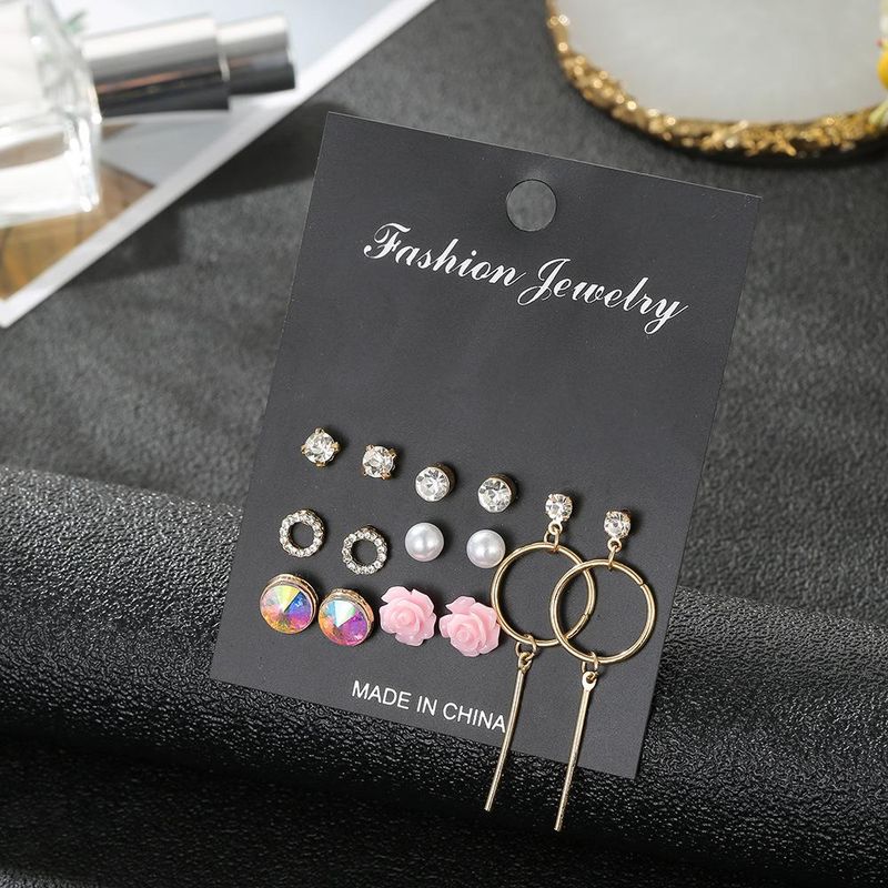New Crystal Earrings 7 To South Korea Gas Allergy Simple Earrings Set Wholesale Fashion Jewelry