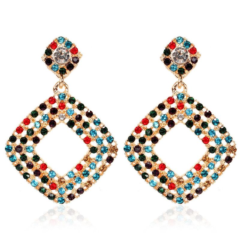 Europe Et En Amérique Croix Frontière Nouvelle Alliage Diamant Coloré Cristaux Géométrique Boucles D'oreilles Exagérée Losange Boucles D'oreilles F4000