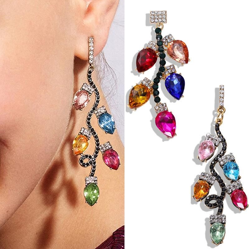 Alloy Diamond Earrings Creative Colorful Dress Accessories Candy Color Rhinestone Earrings