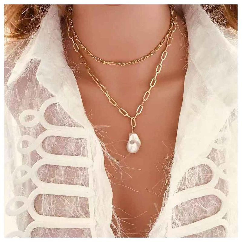 Populaire Ornement Simple Européen Et Américain Style Style De Mode Unique Femmes Collier Double Couche Perle Pendentif Collier 13070