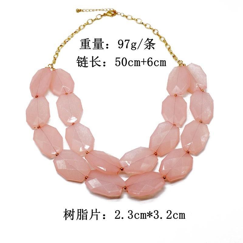 Double Pink Resin Necklace Short  Wholesales Fashion