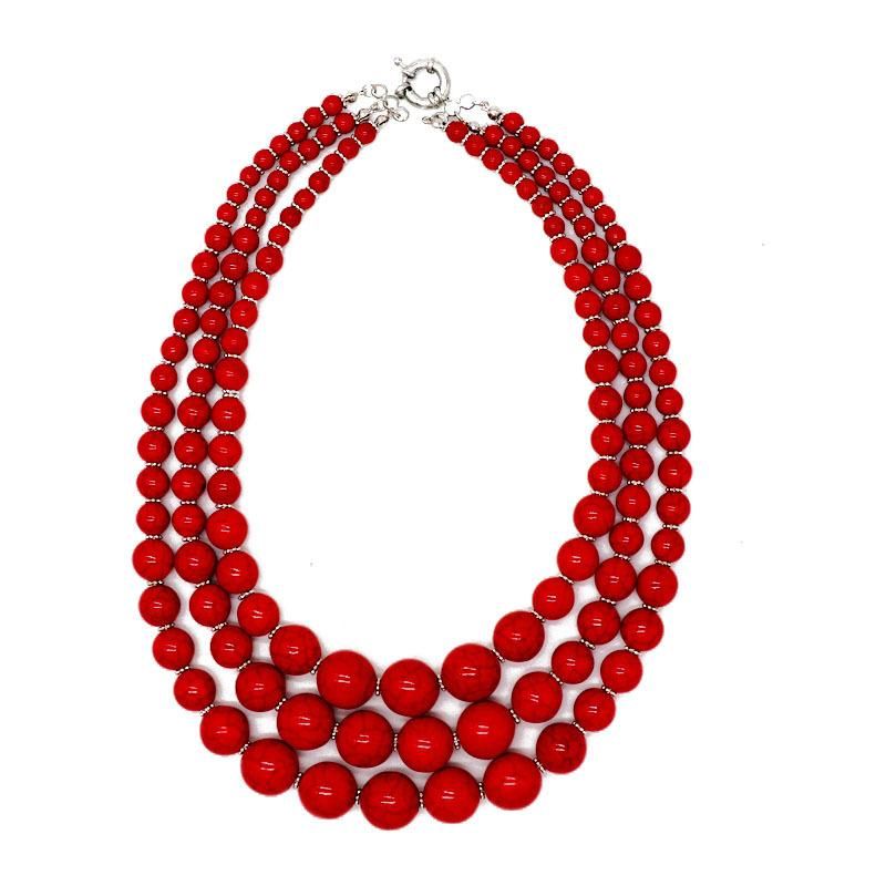 Hersteller Liefern Stein Perlen Halskette Drei Kurze Stein Perlen Halskette Rote Türkis Halskette Kurze Halskette