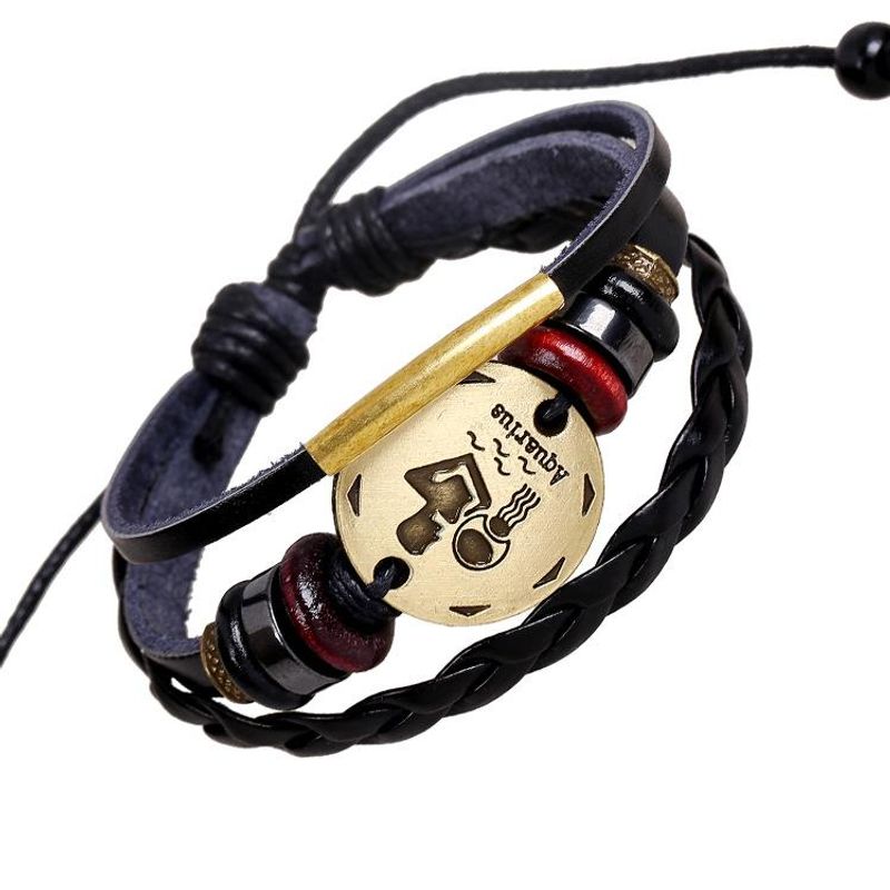 Hand-knitted Beaded Constellation Bracelet New Aquarius Leather Bracelet Punk Leather Bracelet